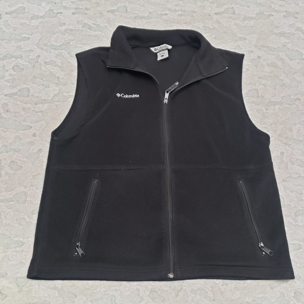 Columbia Vest Mens Large Black Fleece Full Zip Pockets Sleeveless Outdoors